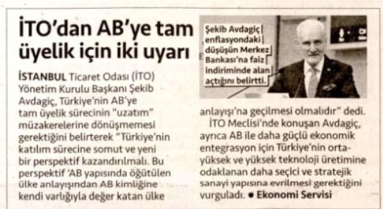 İTO'dan AB'ye tam üyelik için iki uyarı