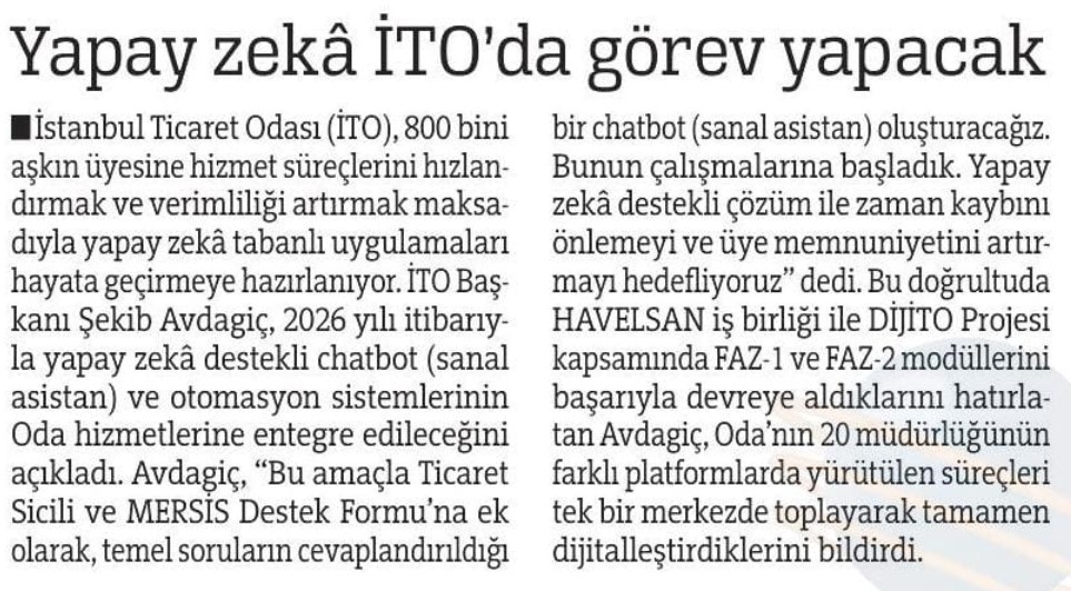 Yapay zeka İTO'da görev yapacak