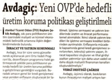 Yeni OVP'de hedefli üretim koruma politikası