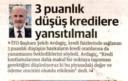 “3 puanlık düşüş kredilere yansıtılmalı”